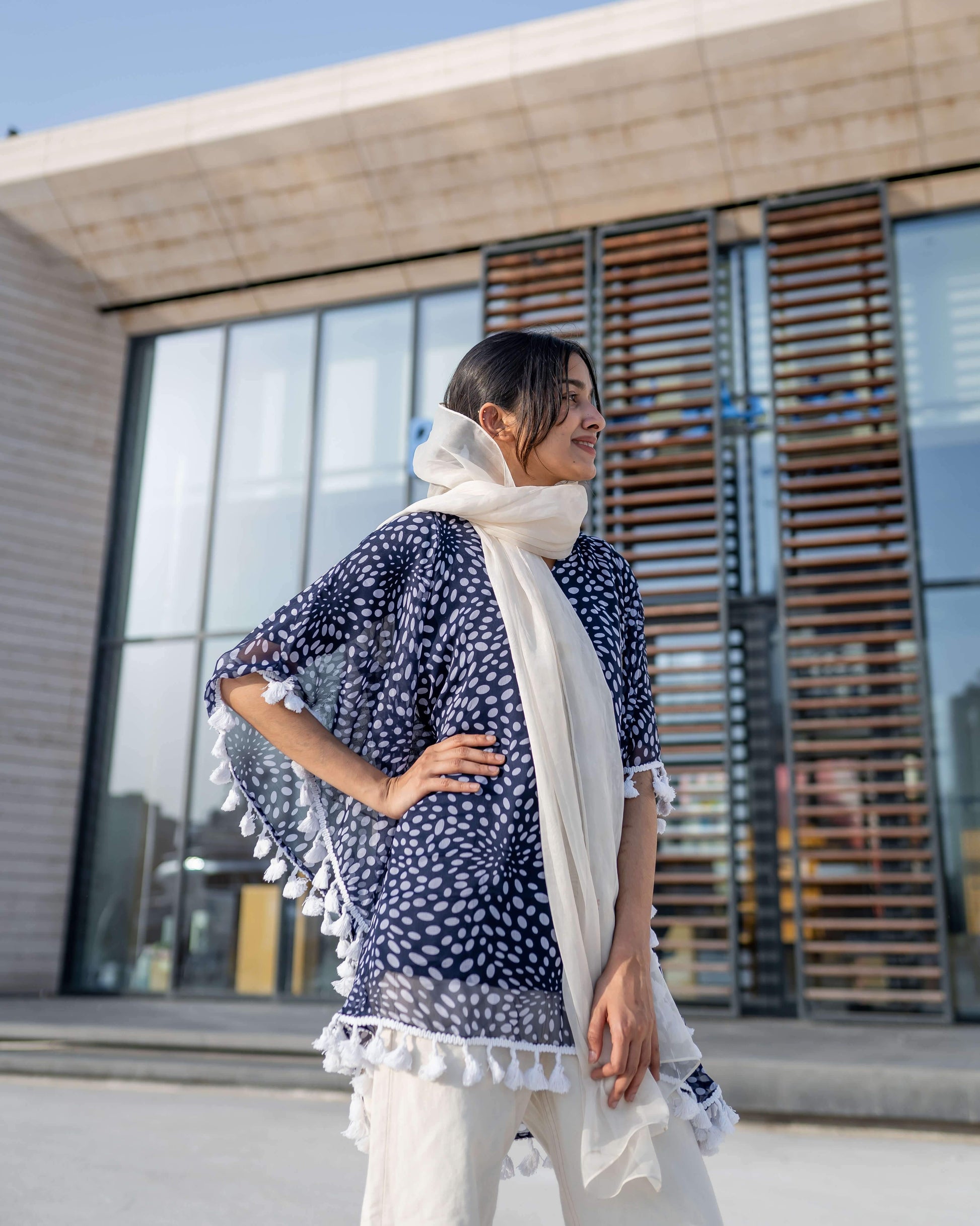 Polka dot Kaftan Top with lace detailing (GBF7011) - GOOSEBERY