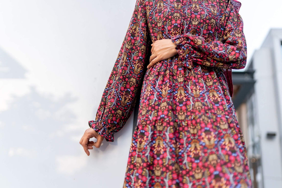 Red Floral Print maxi dress (GBF7002) - GOOSEBERY