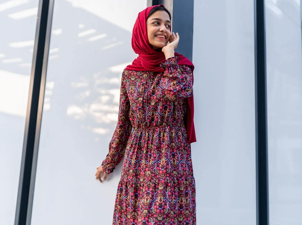 Red Floral Print maxi dress (GBF7002) - GOOSEBERY