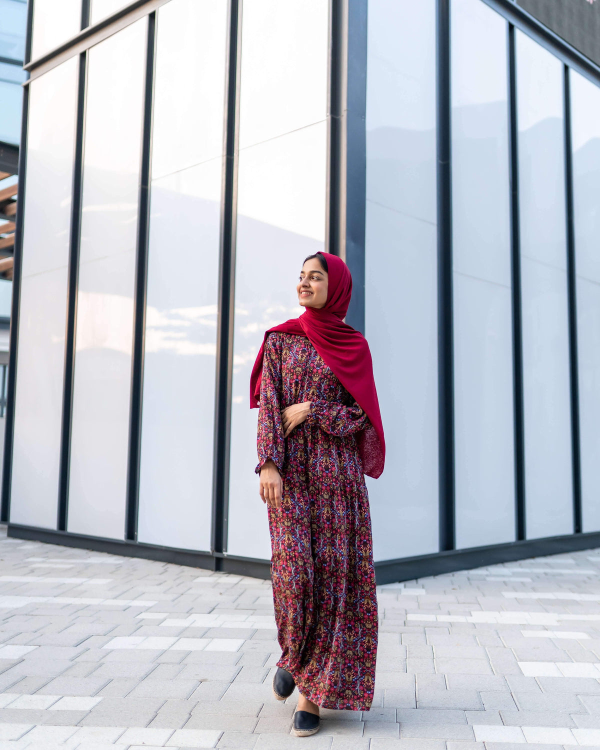 Red Floral Print maxi dress (GBF7002) - GOOSEBERY