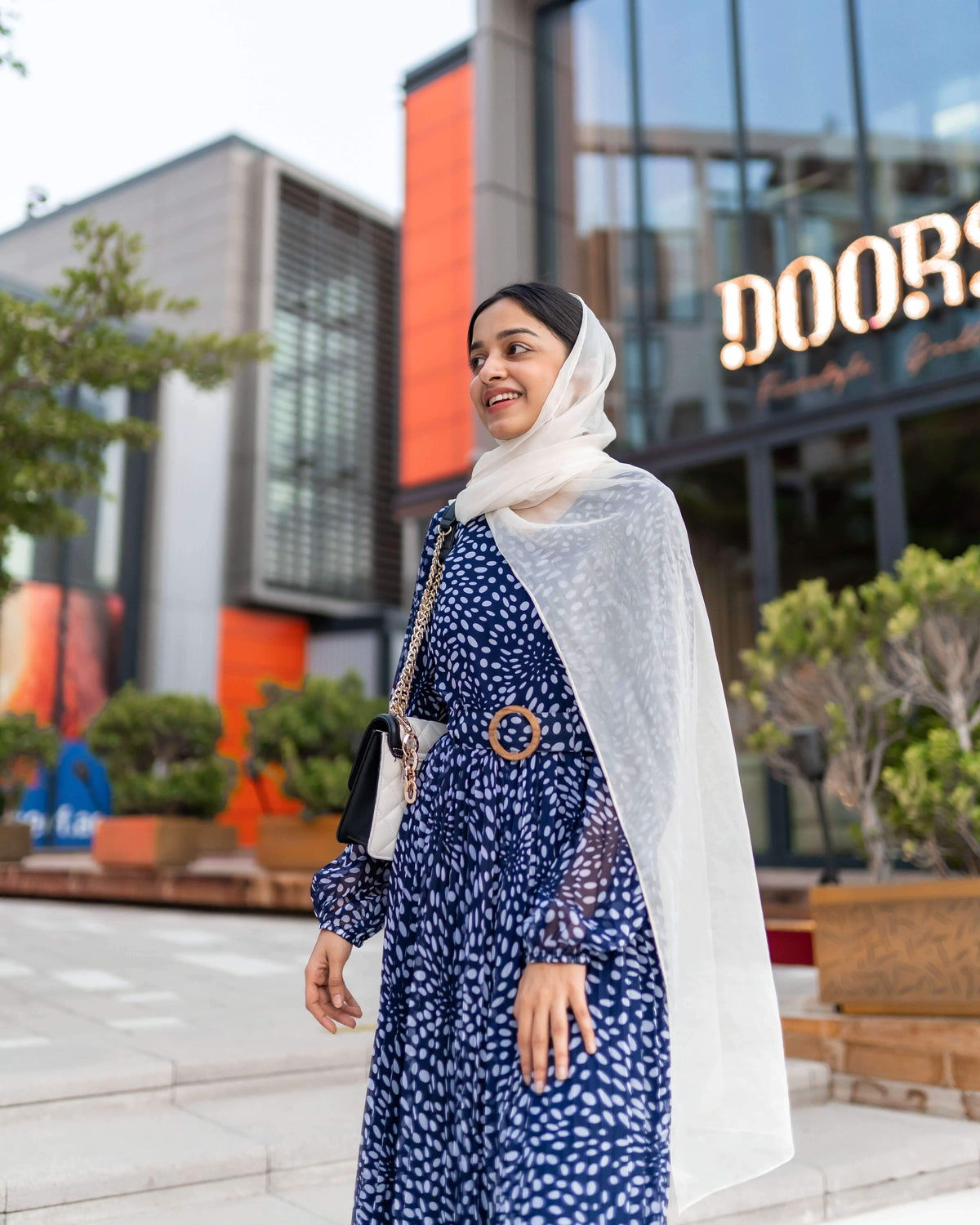 Blue Polka printed Pleated maxi dress (GBF7001) - GOOSEBERY